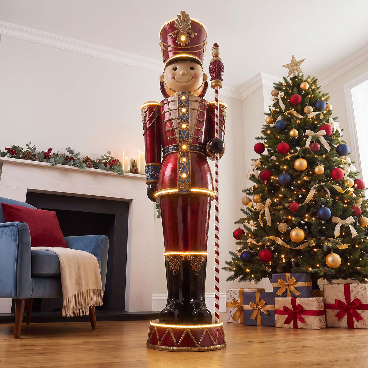 6ft Traditional Toy Soldier Christmas Nutcracker Red with Warm White LED Strip Lights