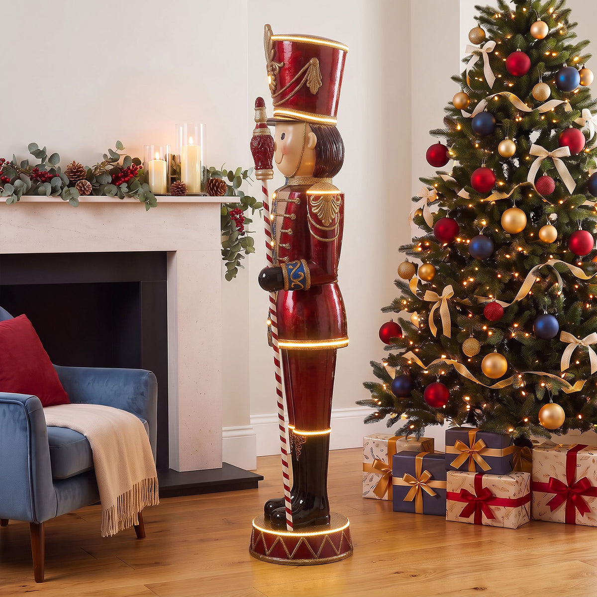 6ft Traditional Toy Soldier Christmas Nutcracker Red with Warm White LED Strip Lights