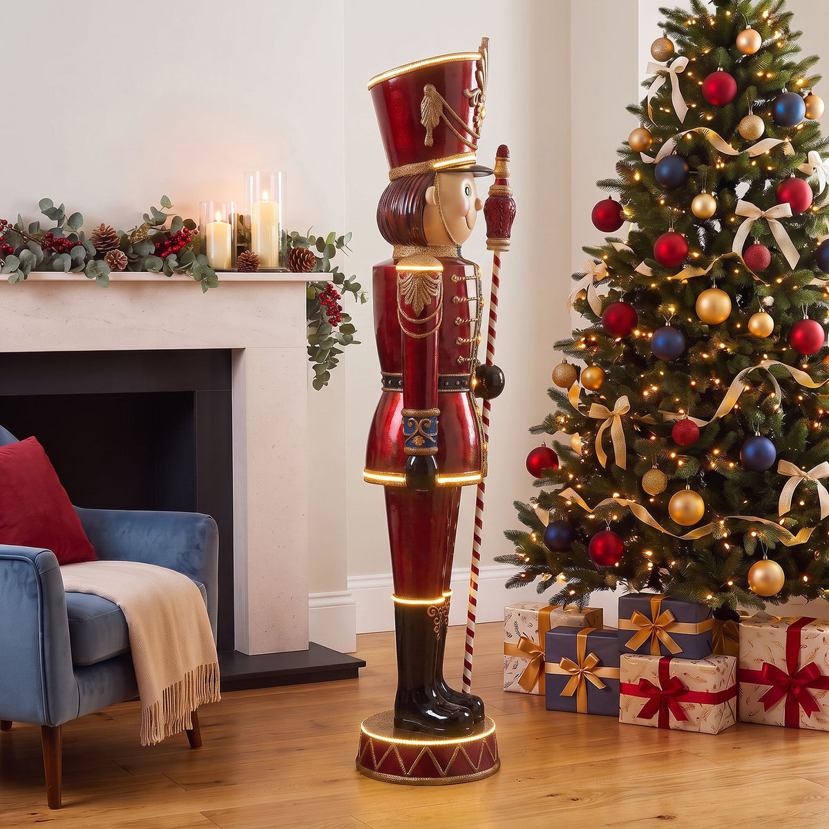 6ft Traditional Toy Soldier Christmas Nutcracker Red with Warm White LED Strip Lights