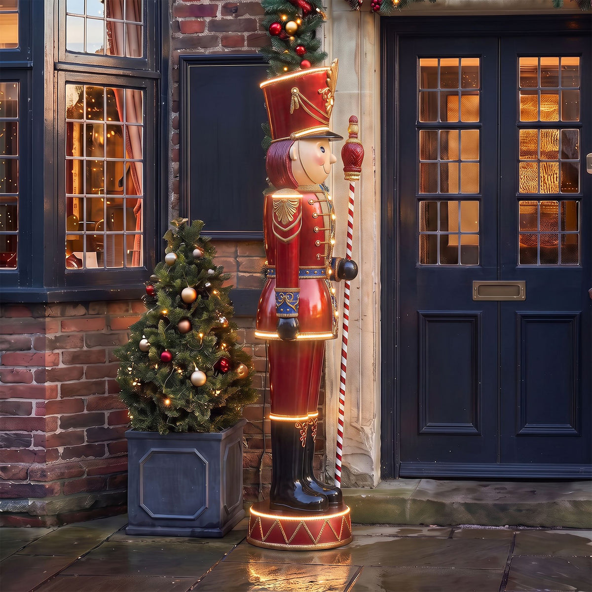 6ft Traditional Toy Soldier Extra Large Christmas Nutcracker Red with Warm White LED Strip Lights
