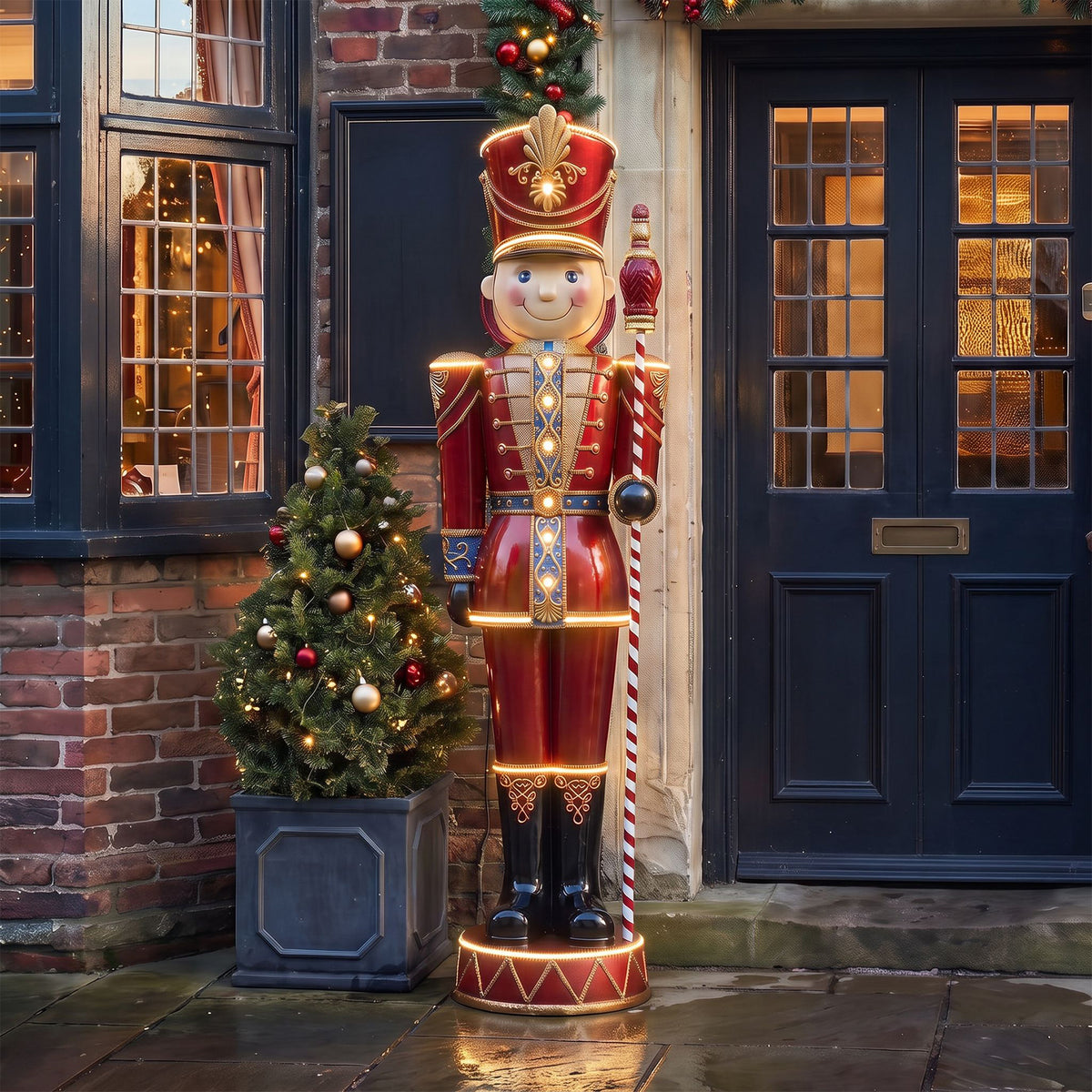 6ft Traditional Toy Soldier Extra Large Christmas Nutcracker Red with Warm White LED Strip Lights