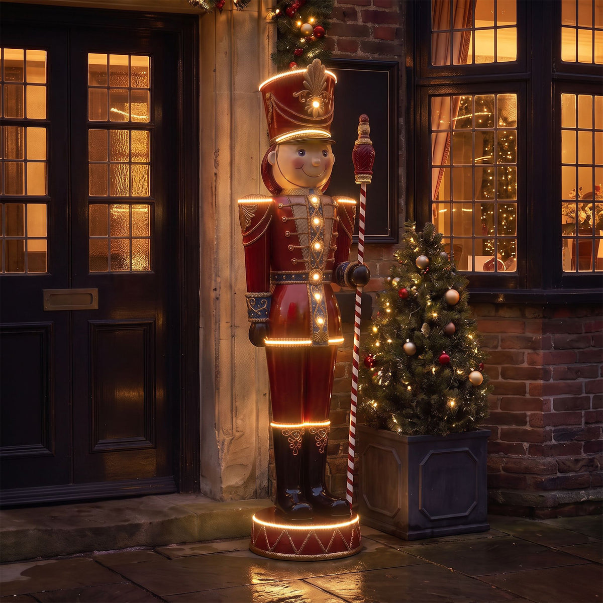 6ft Traditional Toy Soldier Extra Large Christmas Nutcracker Red with Warm White LED Strip Lights