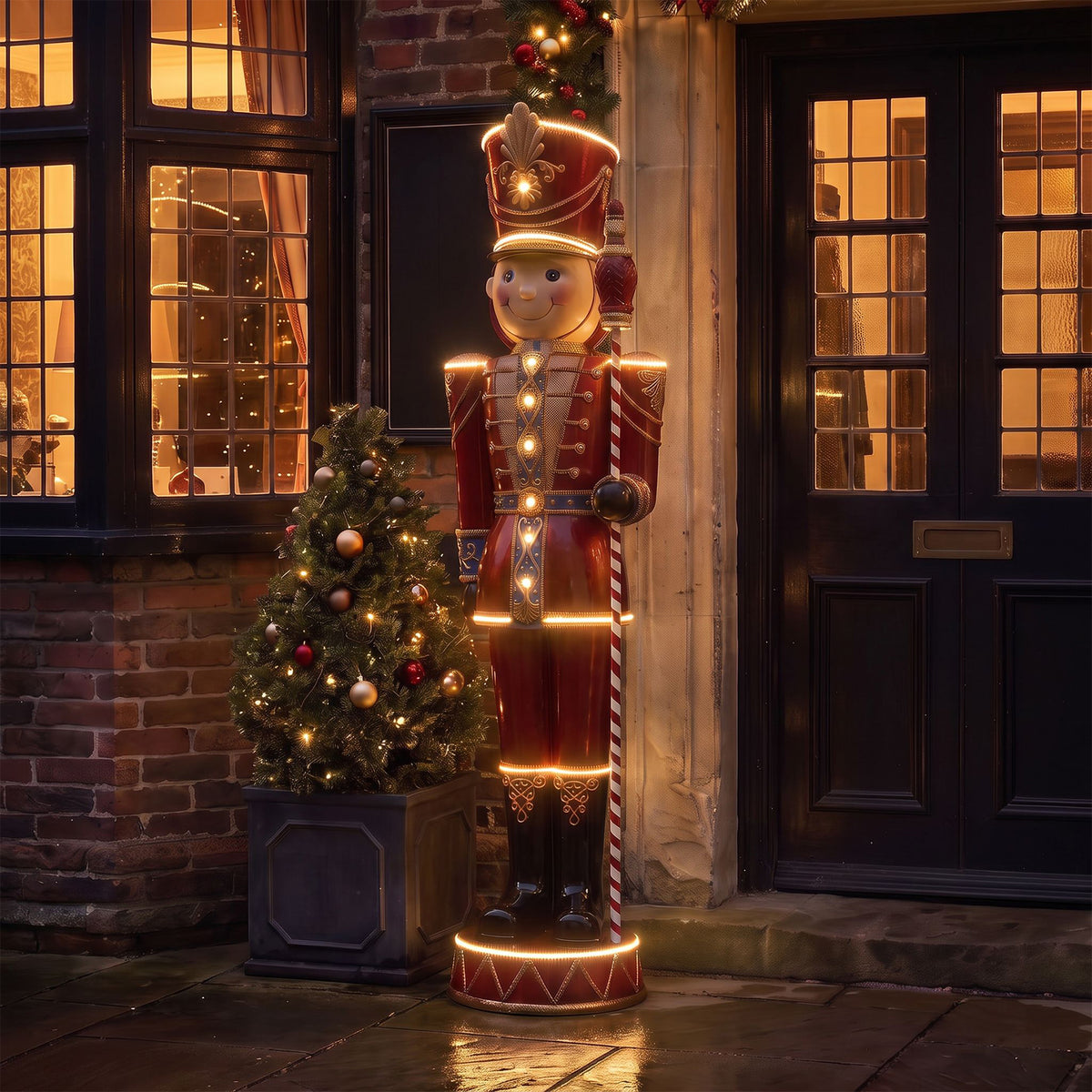 6ft Traditional Toy Soldier Extra Large Christmas Nutcracker Red with Warm White LED Strip Lights