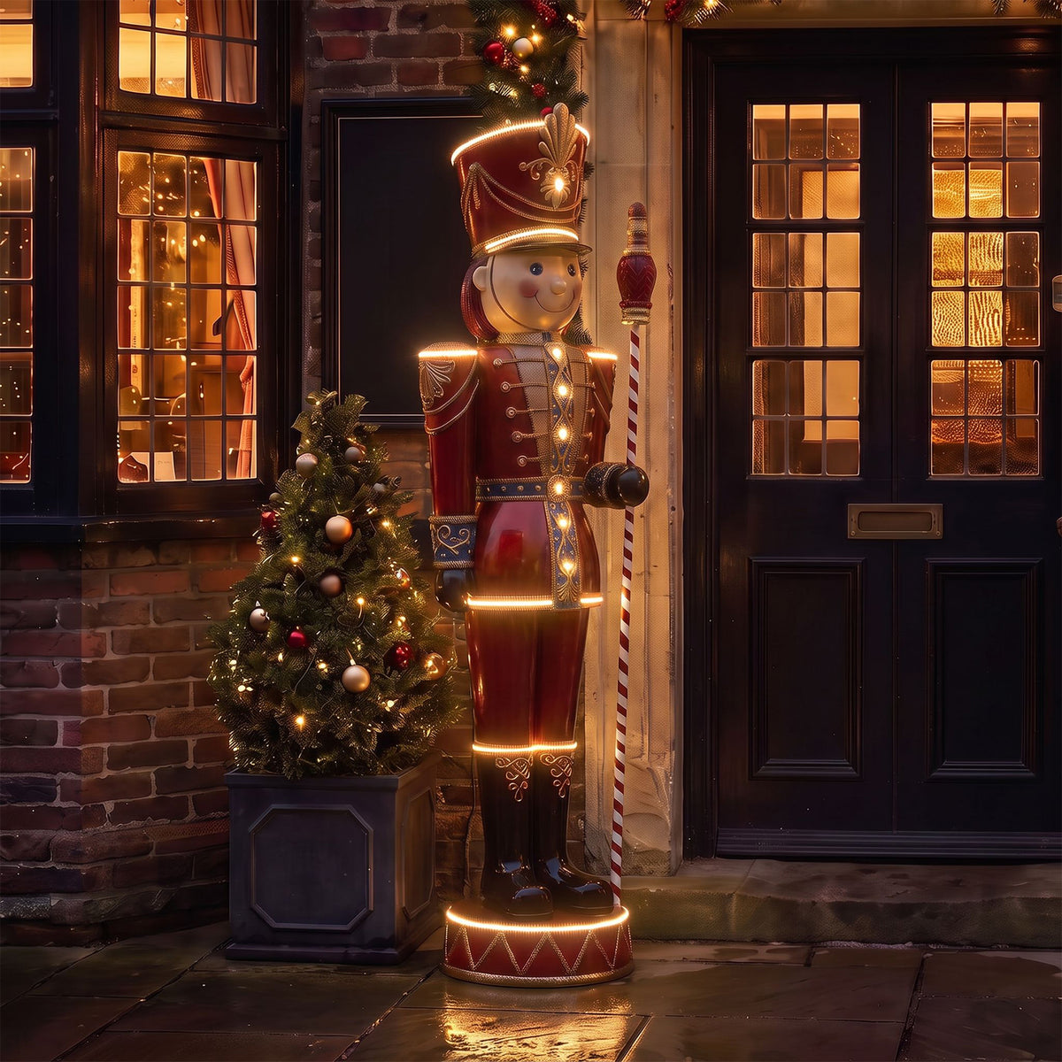 6ft Traditional Toy Soldier Extra Large Christmas Nutcracker Red with Warm White LED Strip Lights