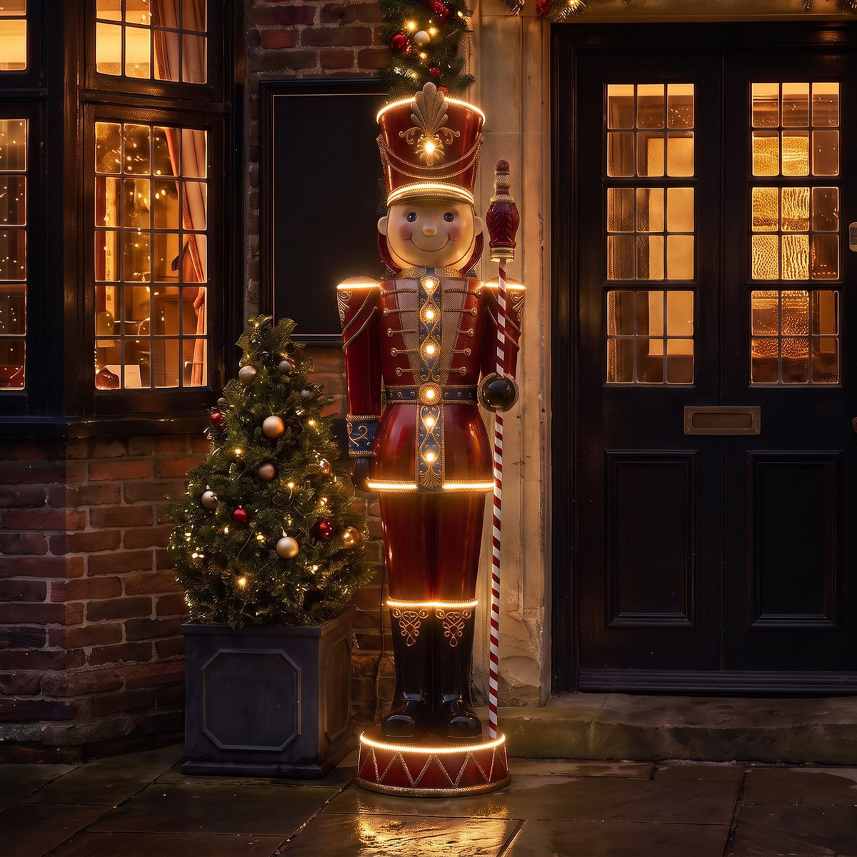 6ft Traditional Toy Soldier Extra Large Christmas Nutcracker Red with Warm White LED Strip Lights