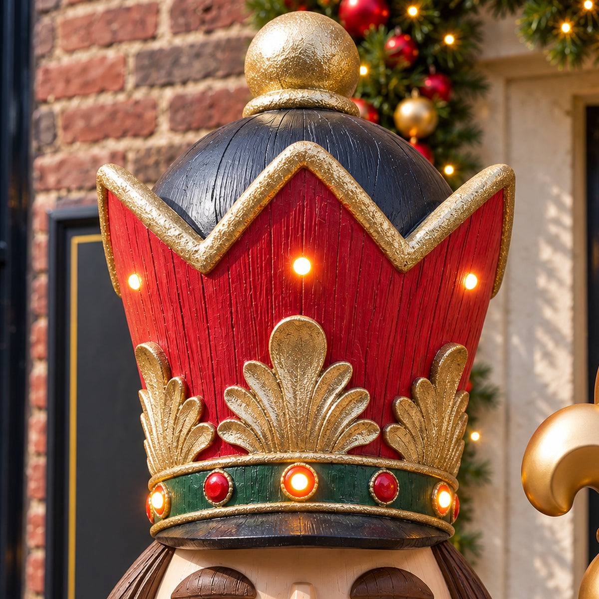 6ft Traditional Wood Effect Extra Large Christmas Nutcracker with Warm White LED Lights