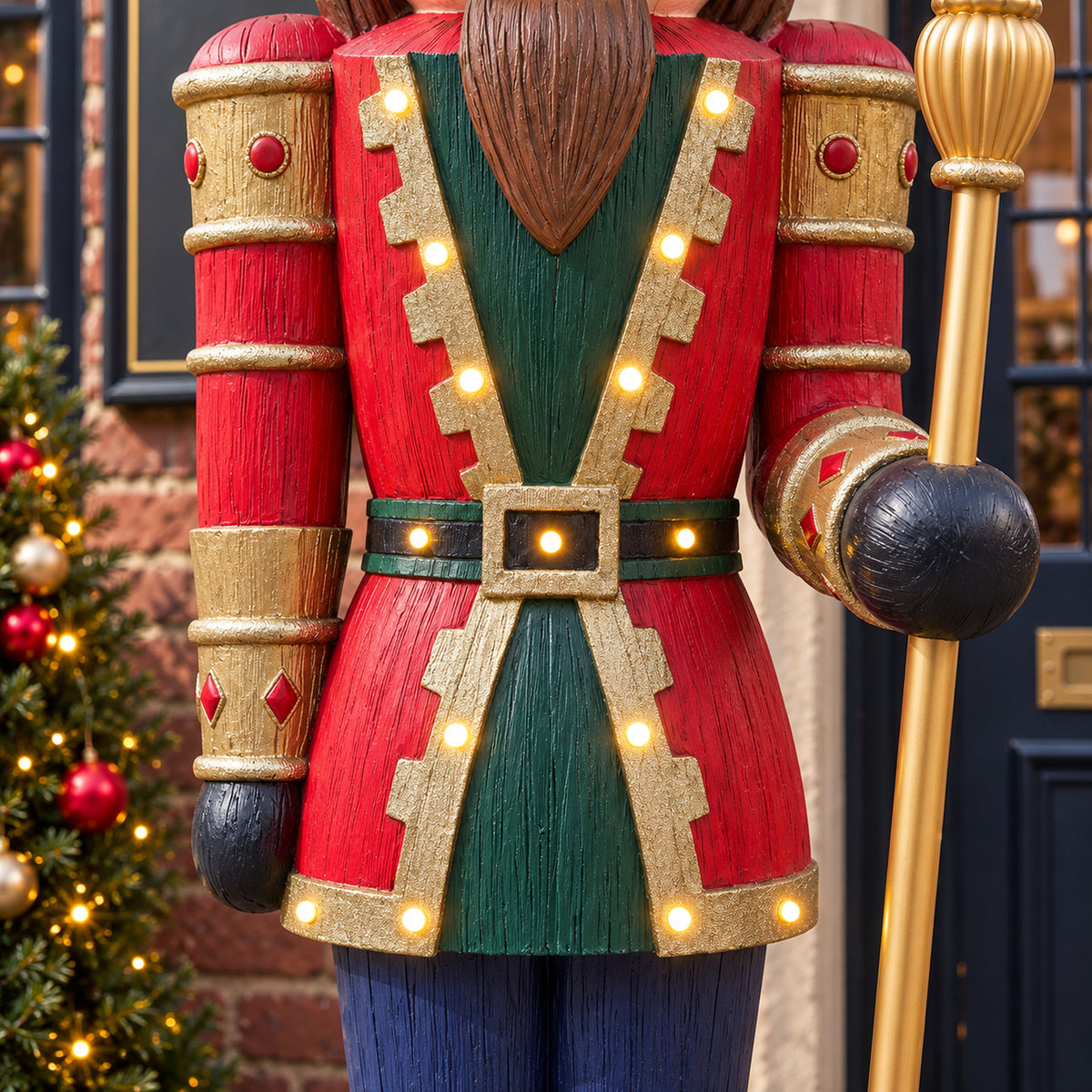 6ft Traditional Wood Effect Extra Large Christmas Nutcracker with Warm White LED Lights