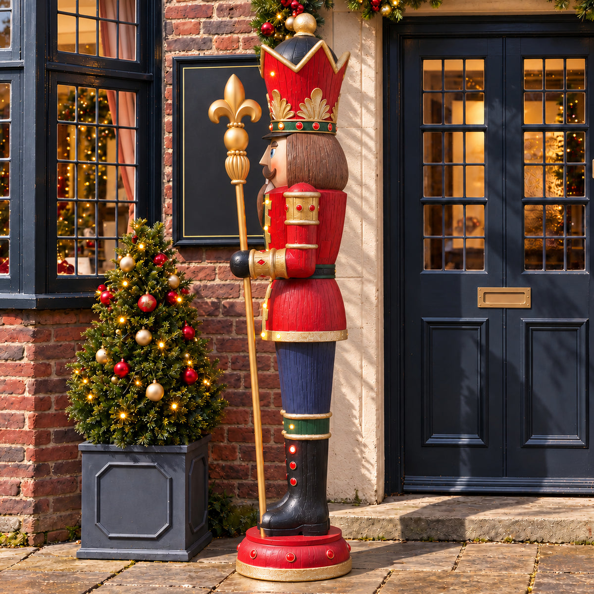 6ft Traditional Wood Effect Extra Large Christmas Nutcracker with Warm White LED Lights