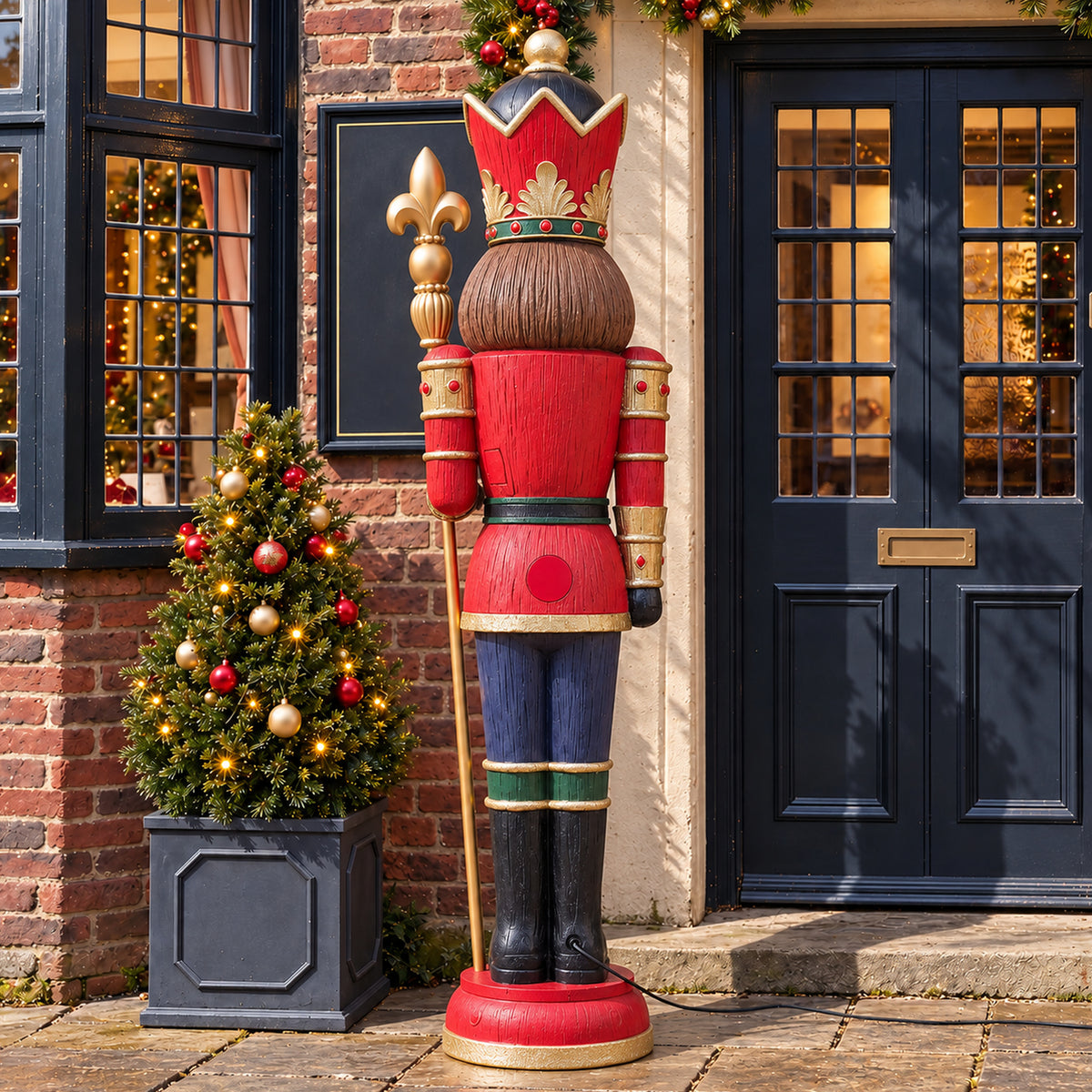 6ft Traditional Wood Effect Extra Large Christmas Nutcracker with Warm White LED Lights