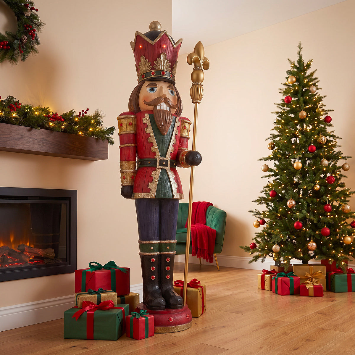 6ft Traditional Wood Effect Christmas Nutcracker with Warm White LED Lights