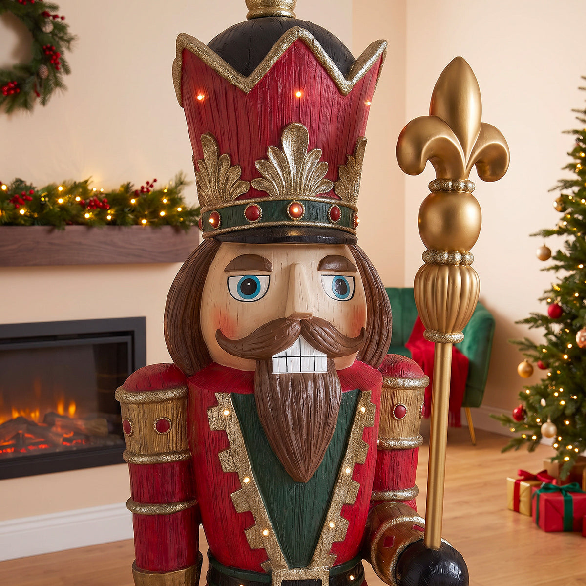6ft Traditional Wood Effect Christmas Nutcracker with Warm White LED Lights