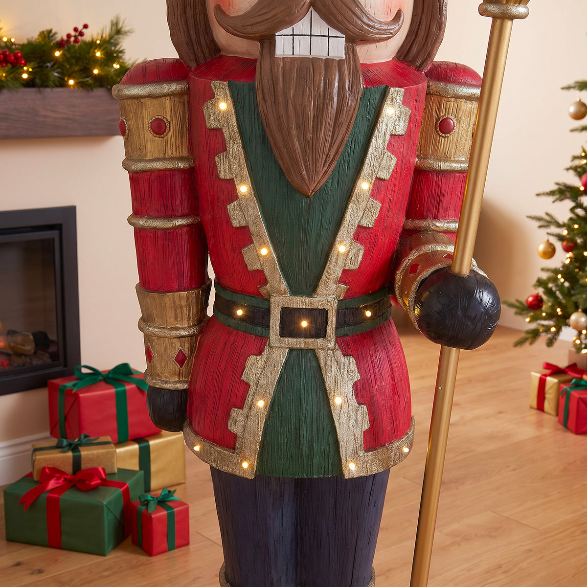 6ft Traditional Wood Effect Christmas Nutcracker with Warm White LED Lights