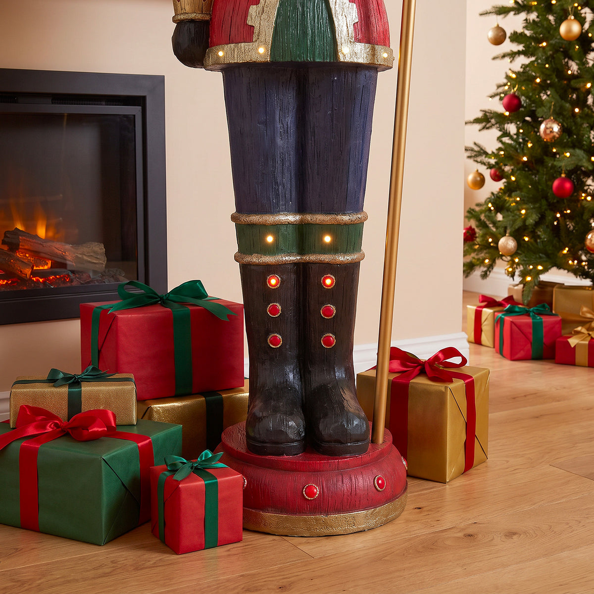6ft Traditional Wood Effect Christmas Nutcracker with Warm White LED Lights