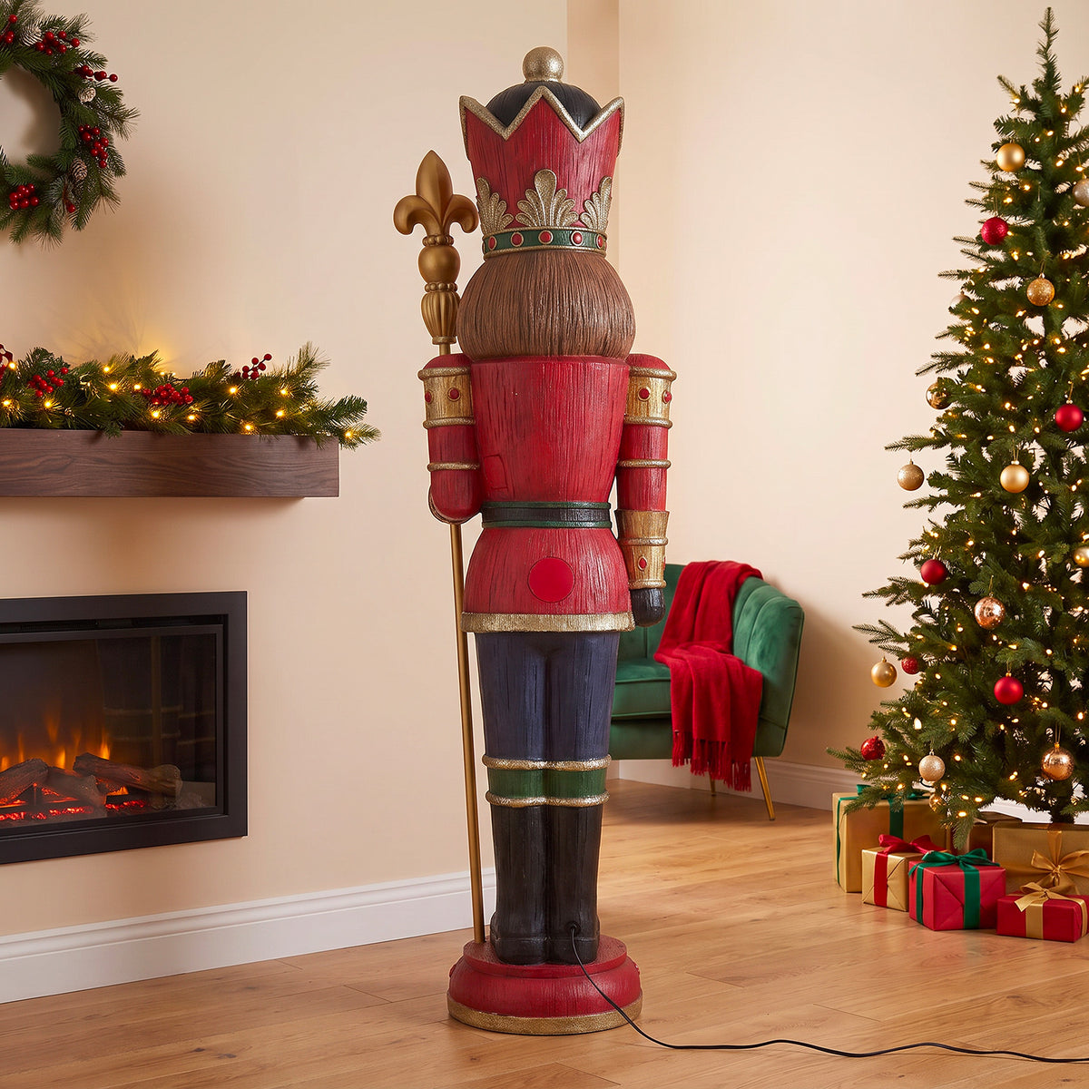 6ft Traditional Wood Effect Christmas Nutcracker with Warm White LED Lights