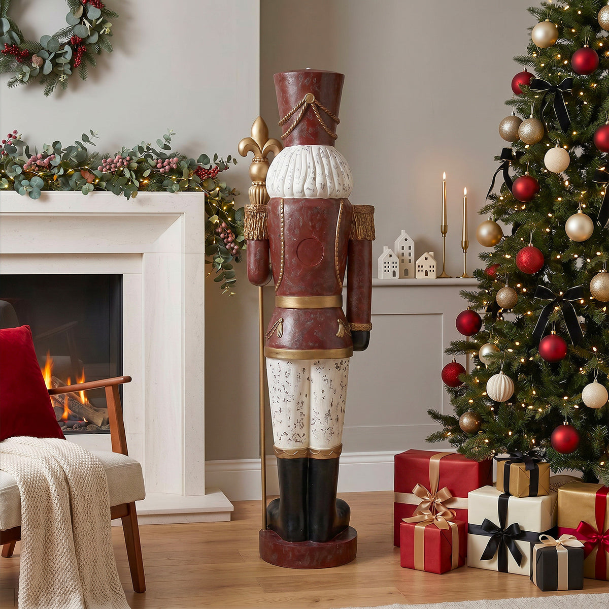 6ft Traditional Vintage Christmas Nutcracker with Antique Effect and added Jewels