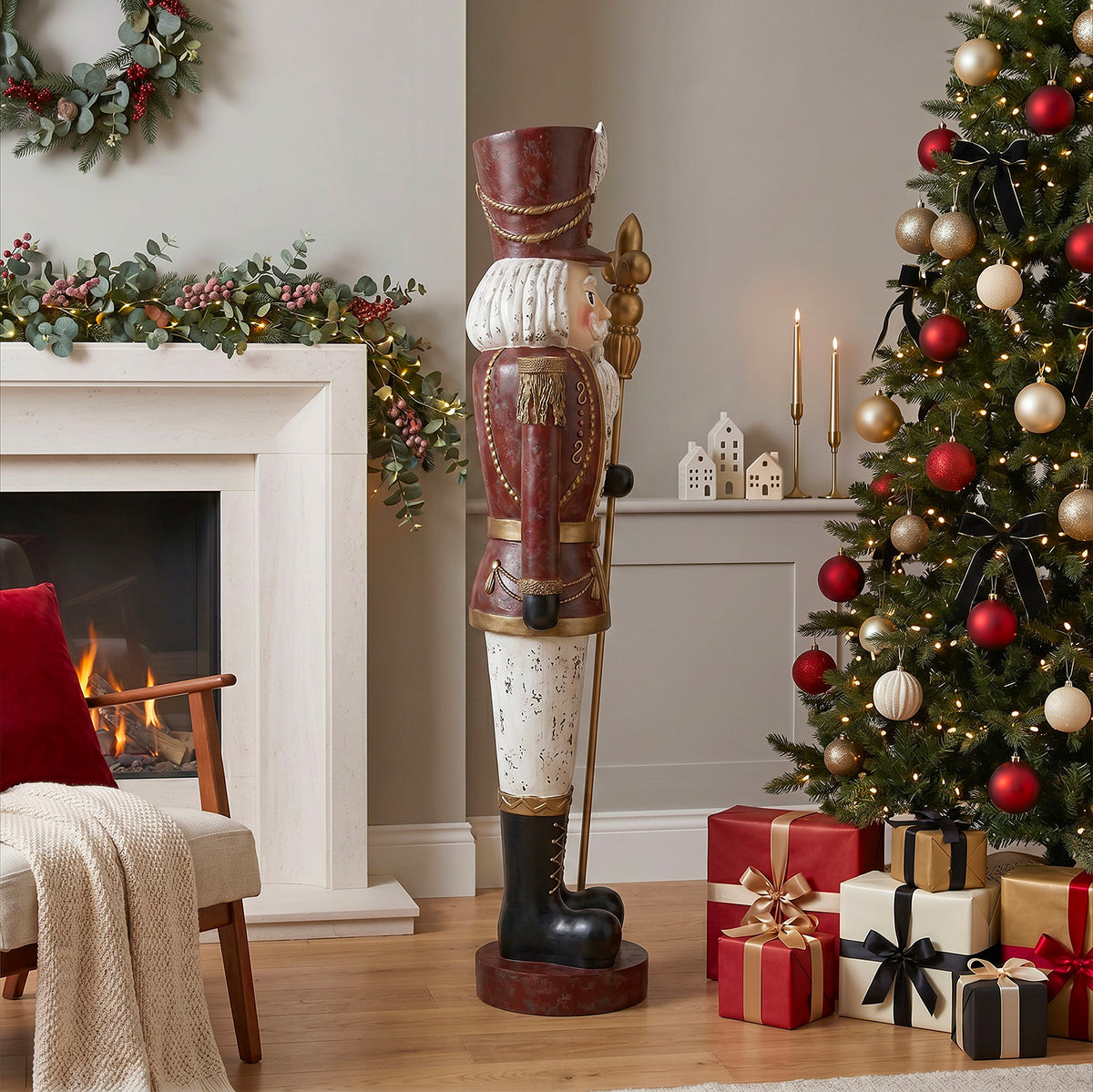 6ft Traditional Vintage Christmas Nutcracker with Antique Effect and added Jewels