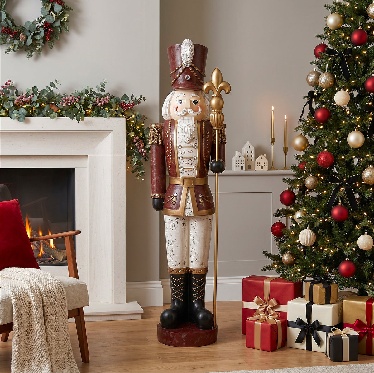 6ft Traditional Vintage Christmas Nutcracker with Antique Effect and added Jewels