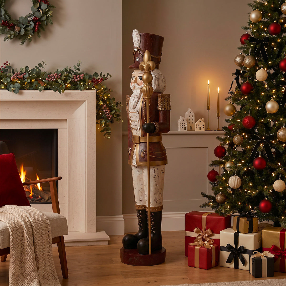 6ft Traditional Vintage Christmas Nutcracker with Antique Effect and added Jewels