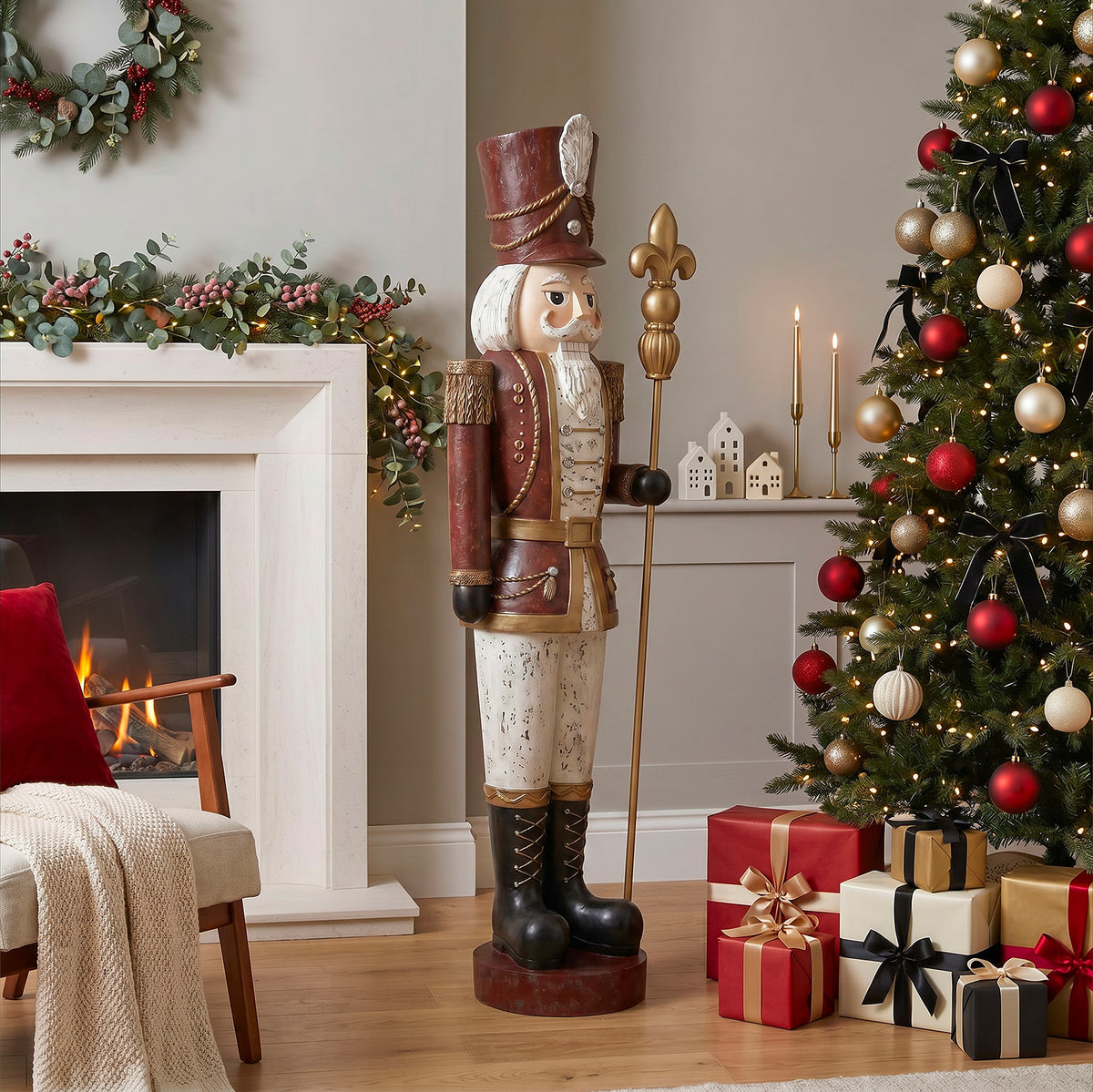 6ft Traditional Vintage Christmas Nutcracker with Antique Effect and added Jewels