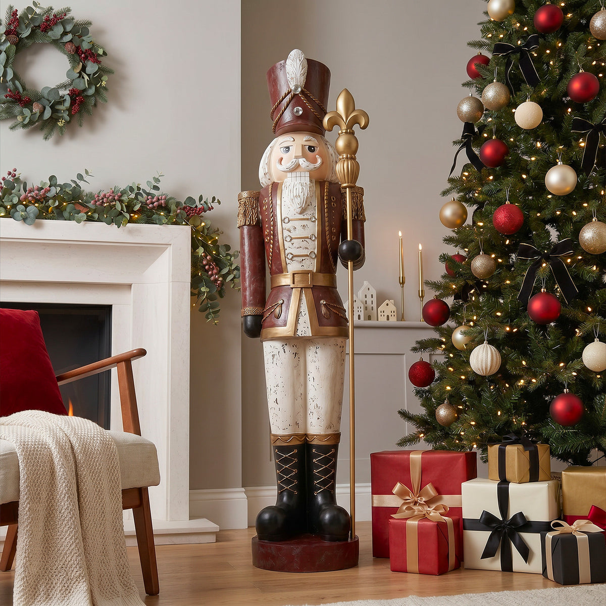 6ft Traditional Vintage Christmas Nutcracker with Antique Effect and added Jewels