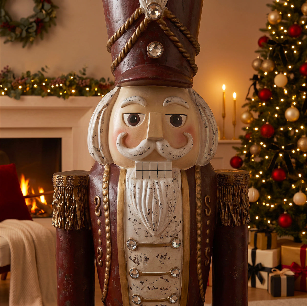 6ft Traditional Vintage Christmas Nutcracker with Antique Effect and added Jewels