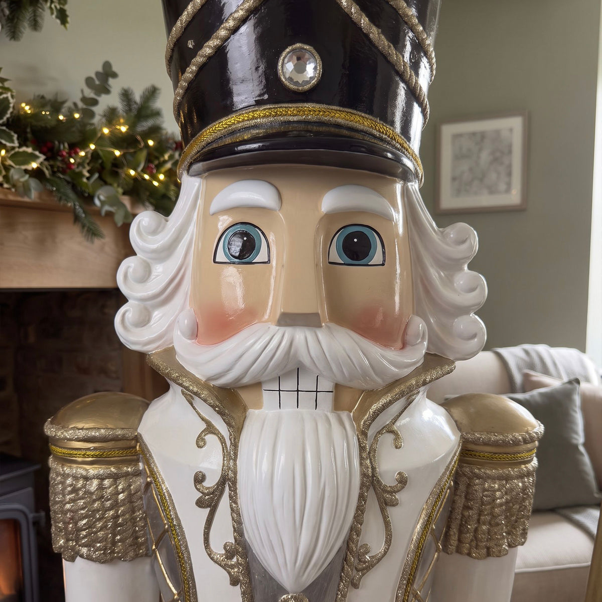6ft Traditional Christmas Nutcracker Guard Champagne with Warm White LED Strip Lights