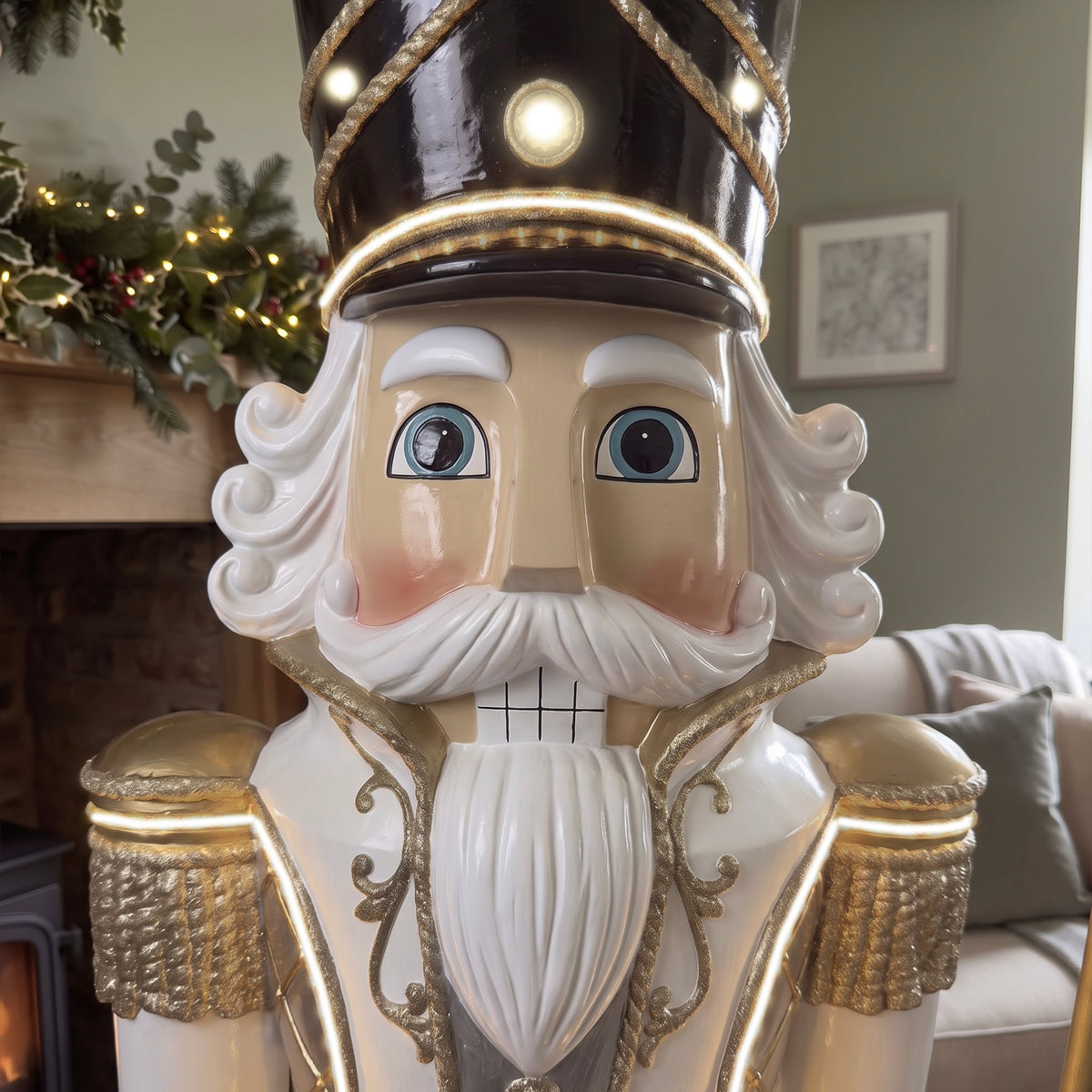 6ft Traditional Christmas Nutcracker Guard Champagne with Warm White LED Strip Lights