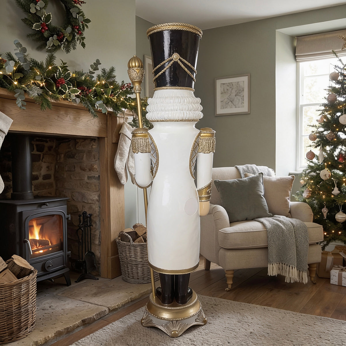6ft Traditional Christmas Nutcracker Guard Champagne with Warm White LED Strip Lights