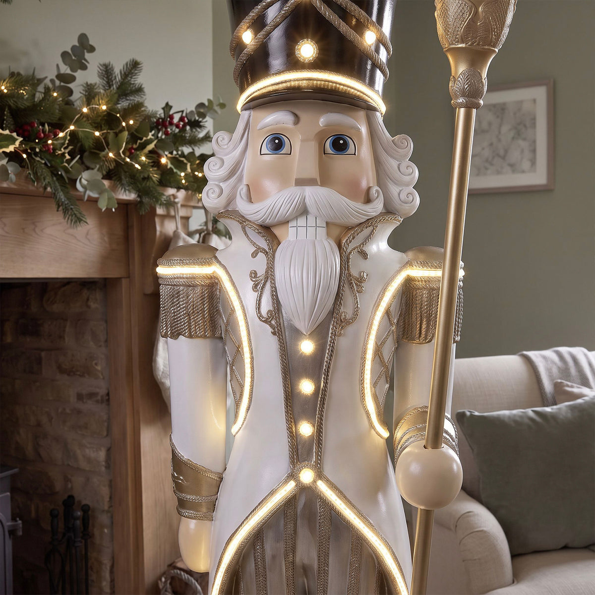 6ft Traditional Christmas Nutcracker Guard Champagne with Warm White LED Strip Lights
