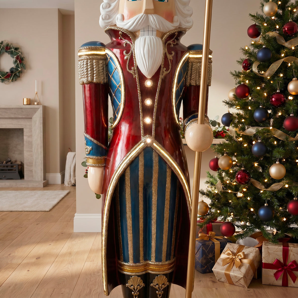 6ft Traditional Christmas Nutcracker Guard Red with Warm White LED Strip Lights