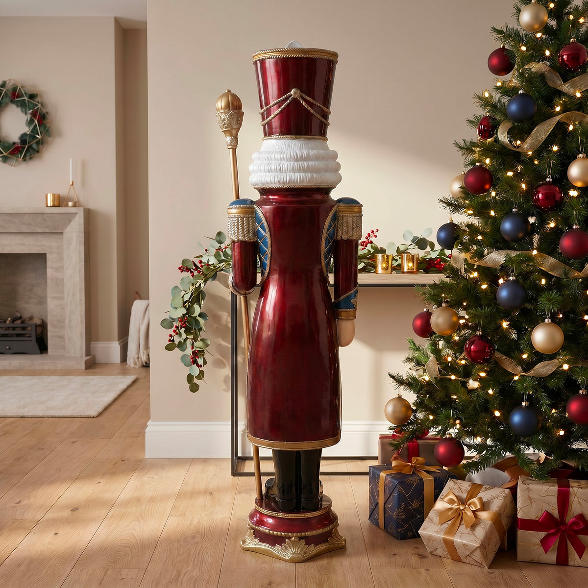 6ft Traditional Christmas Nutcracker Guard Red with Warm White LED Strip Lights
