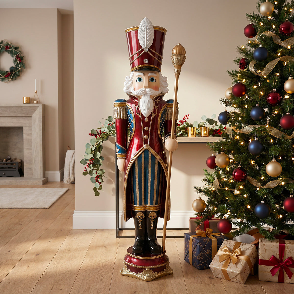 6ft Traditional Christmas Nutcracker Guard Red with Warm White LED Strip Lights