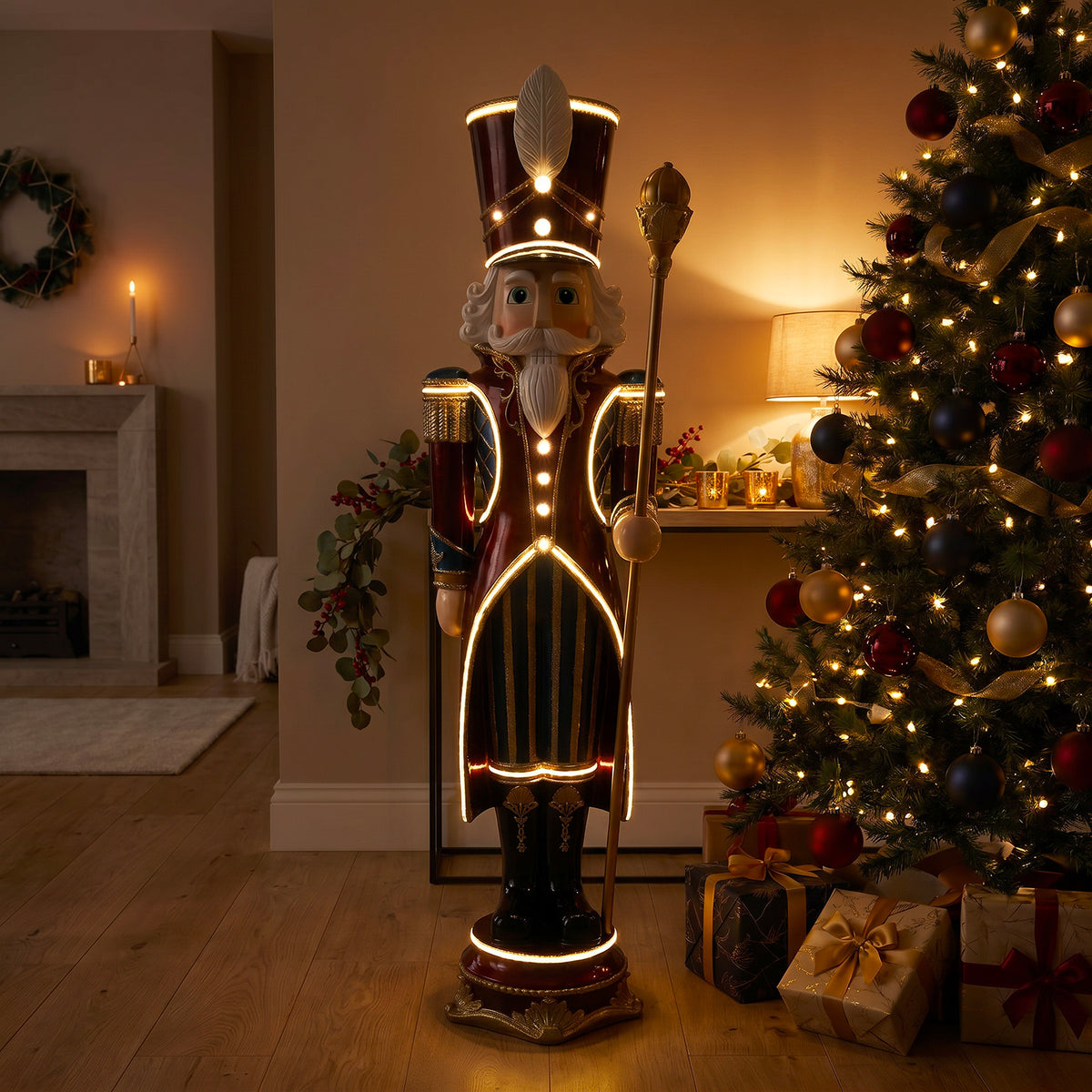 6ft Traditional Christmas Nutcracker Guard Red with Warm White LED Strip Lights