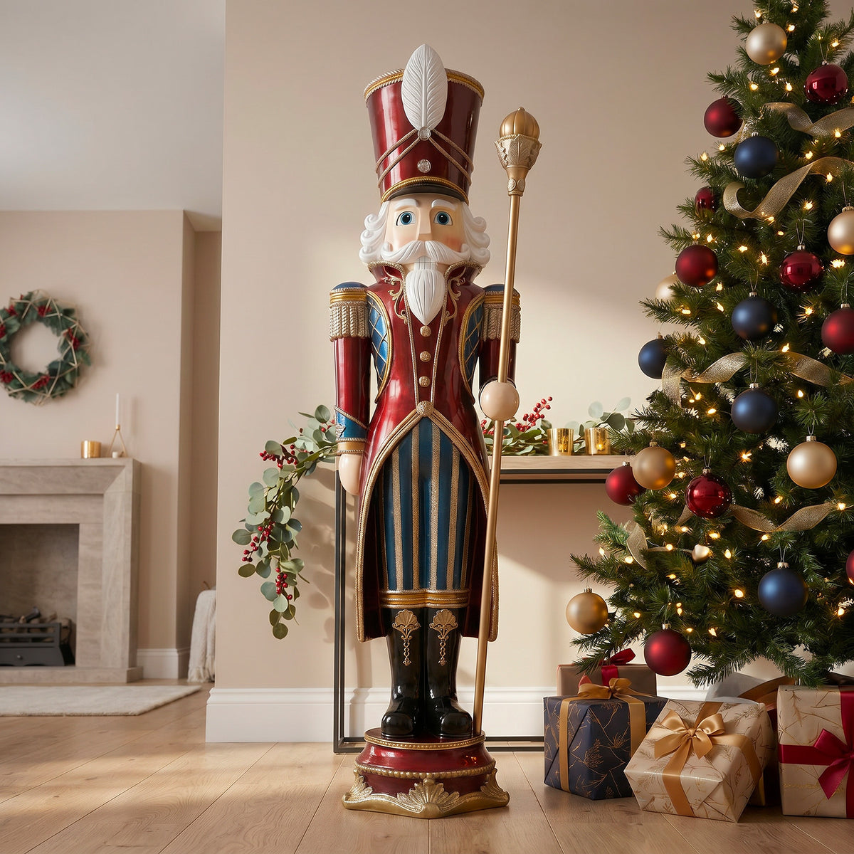 6ft Traditional Christmas Nutcracker Guard Red with Warm White LED Strip Lights