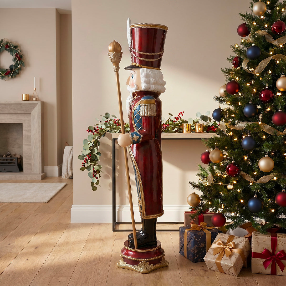 6ft Traditional Christmas Nutcracker Guard Red with Warm White LED Strip Lights