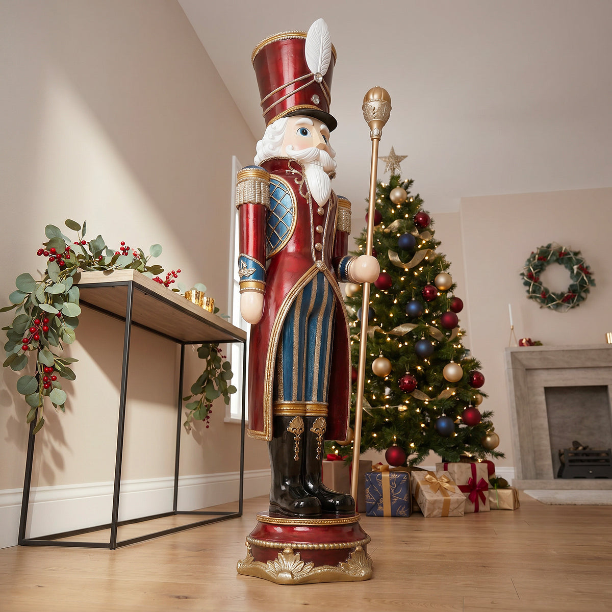 6ft Traditional Christmas Nutcracker Guard Red with Warm White LED Strip Lights
