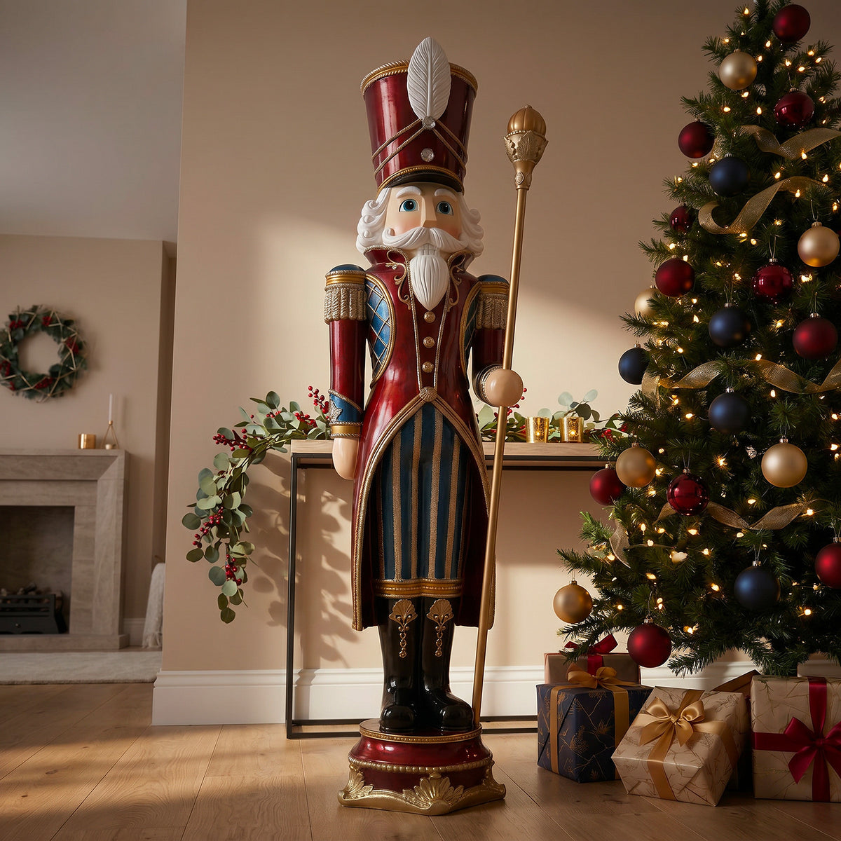 6ft Traditional Christmas Nutcracker Guard Red with Warm White LED Strip Lights