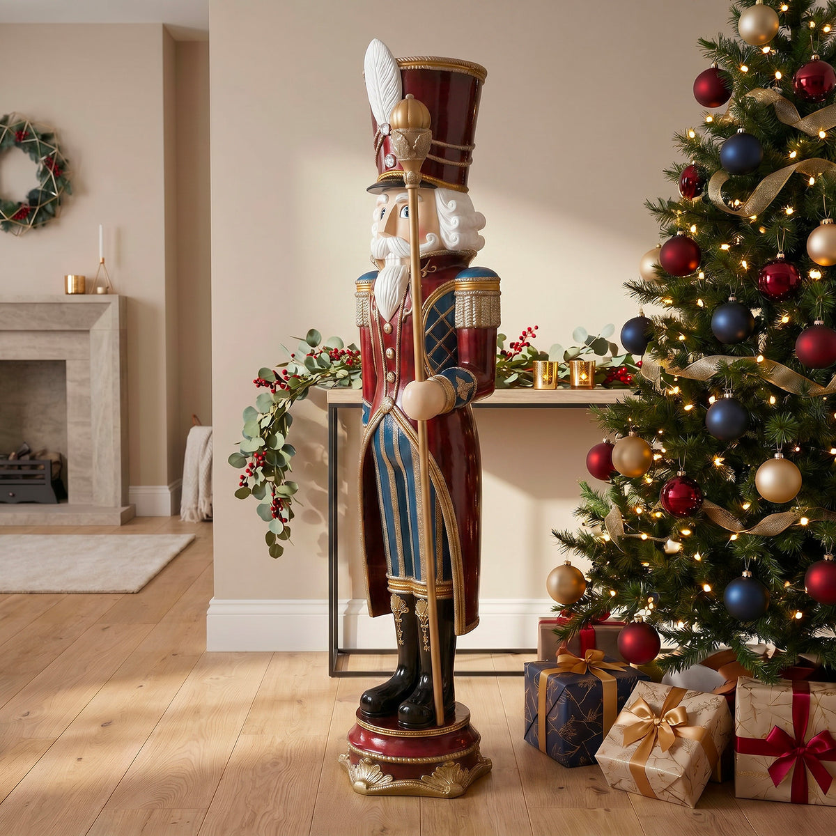 6ft Traditional Christmas Nutcracker Guard Red with Warm White LED Strip Lights