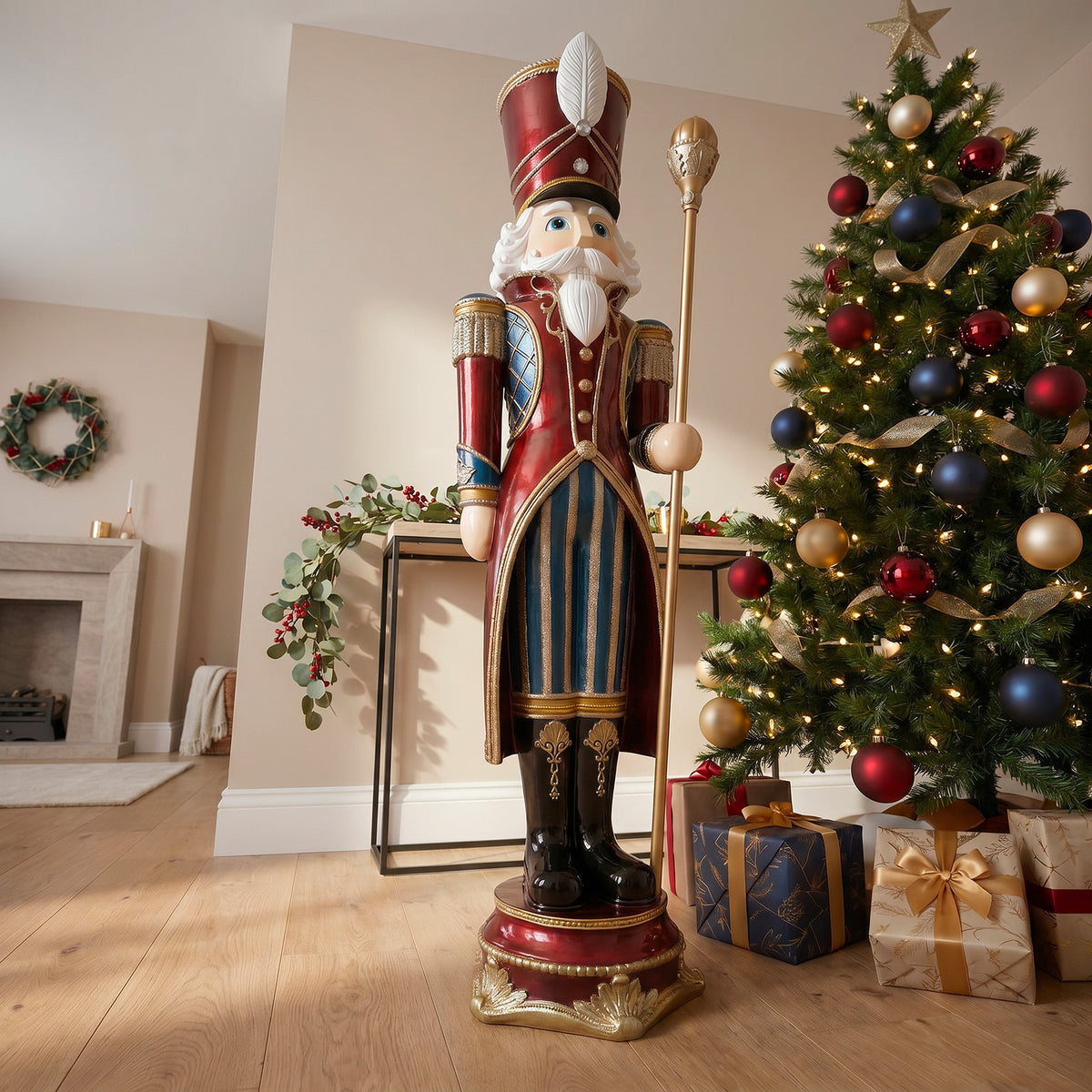 6ft Traditional Christmas Nutcracker Guard Red with Warm White LED Strip Lights
