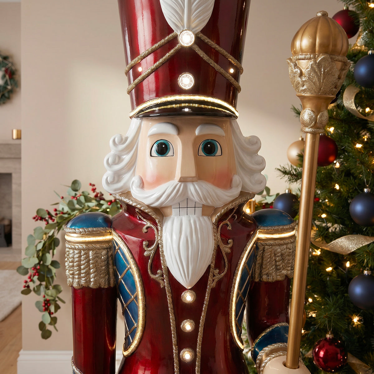 6ft Traditional Christmas Nutcracker Guard Red with Warm White LED Strip Lights