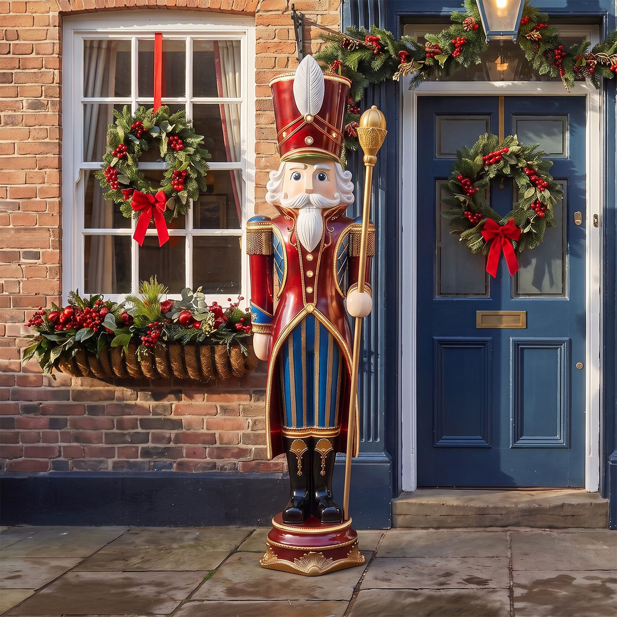 6ft Traditional Christmas Extra Large Nutcracker Guard Red with Warm White LED Strip Lights