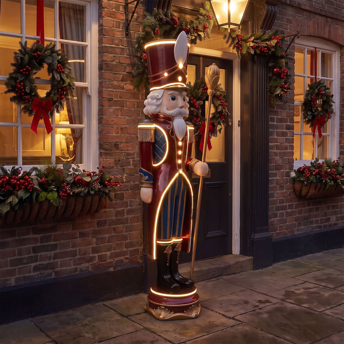 6ft Traditional Christmas Extra Large Nutcracker Guard Red with Warm White LED Strip Lights
