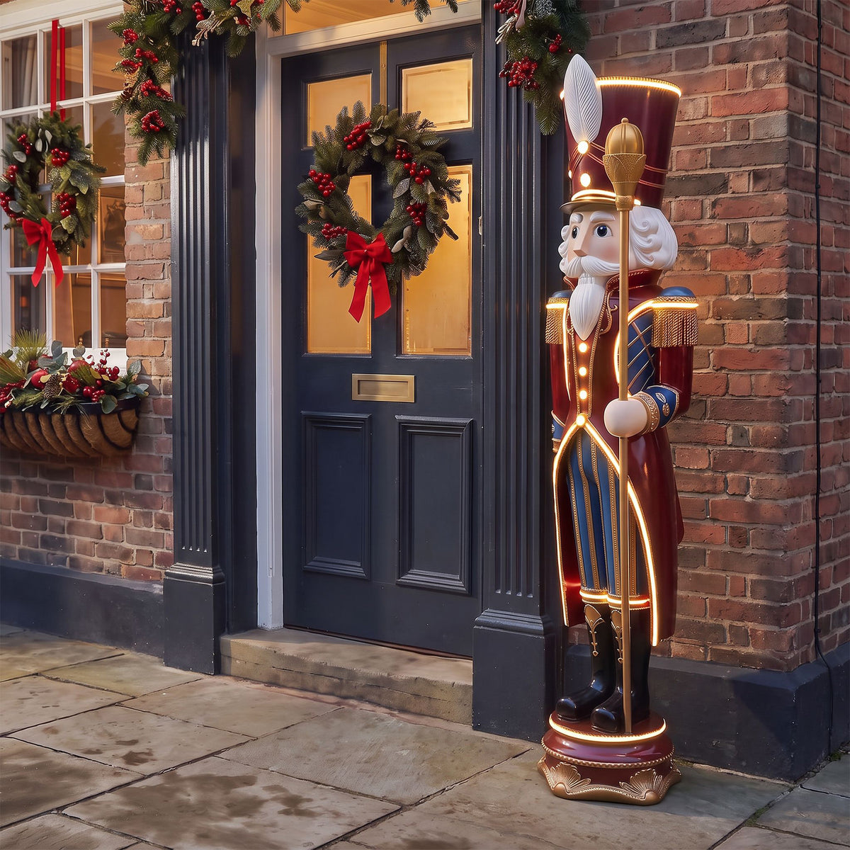 6ft Traditional Christmas Extra Large Nutcracker Guard Red with Warm White LED Strip Lights