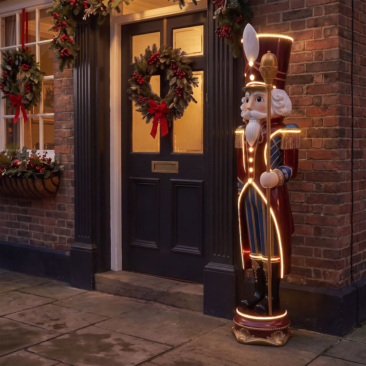 6ft Traditional Christmas Extra Large Nutcracker Guard Red with Warm White LED Strip Lights