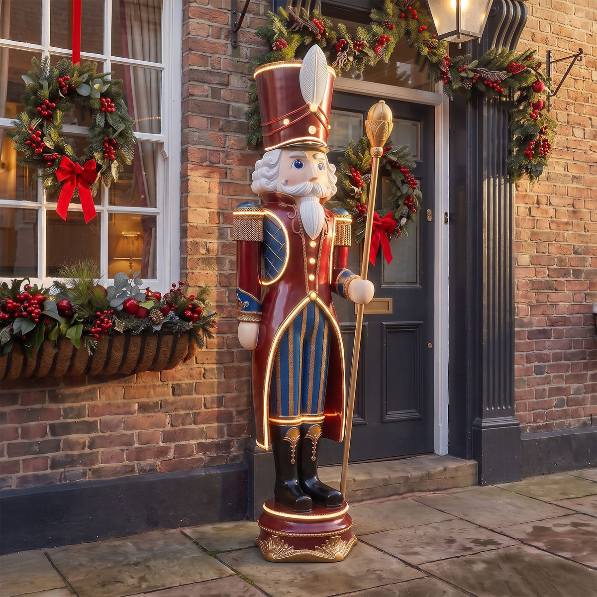 6ft Traditional Christmas Extra Large Nutcracker Guard Red with Warm White LED Strip Lights