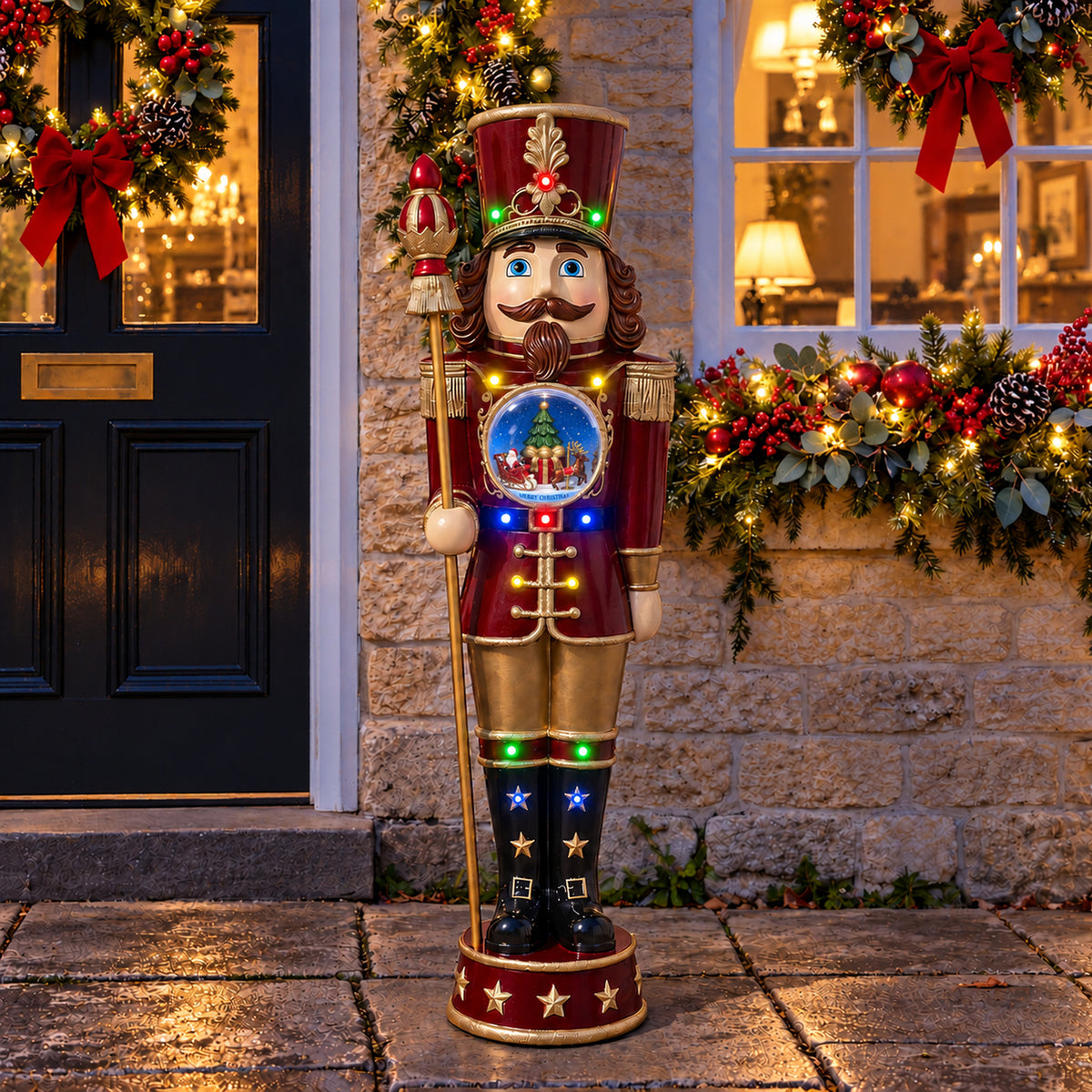 5ft Traditional Christmas Large Nutcracker with Animated Snow Globe & Multi-Coloured LED Lights