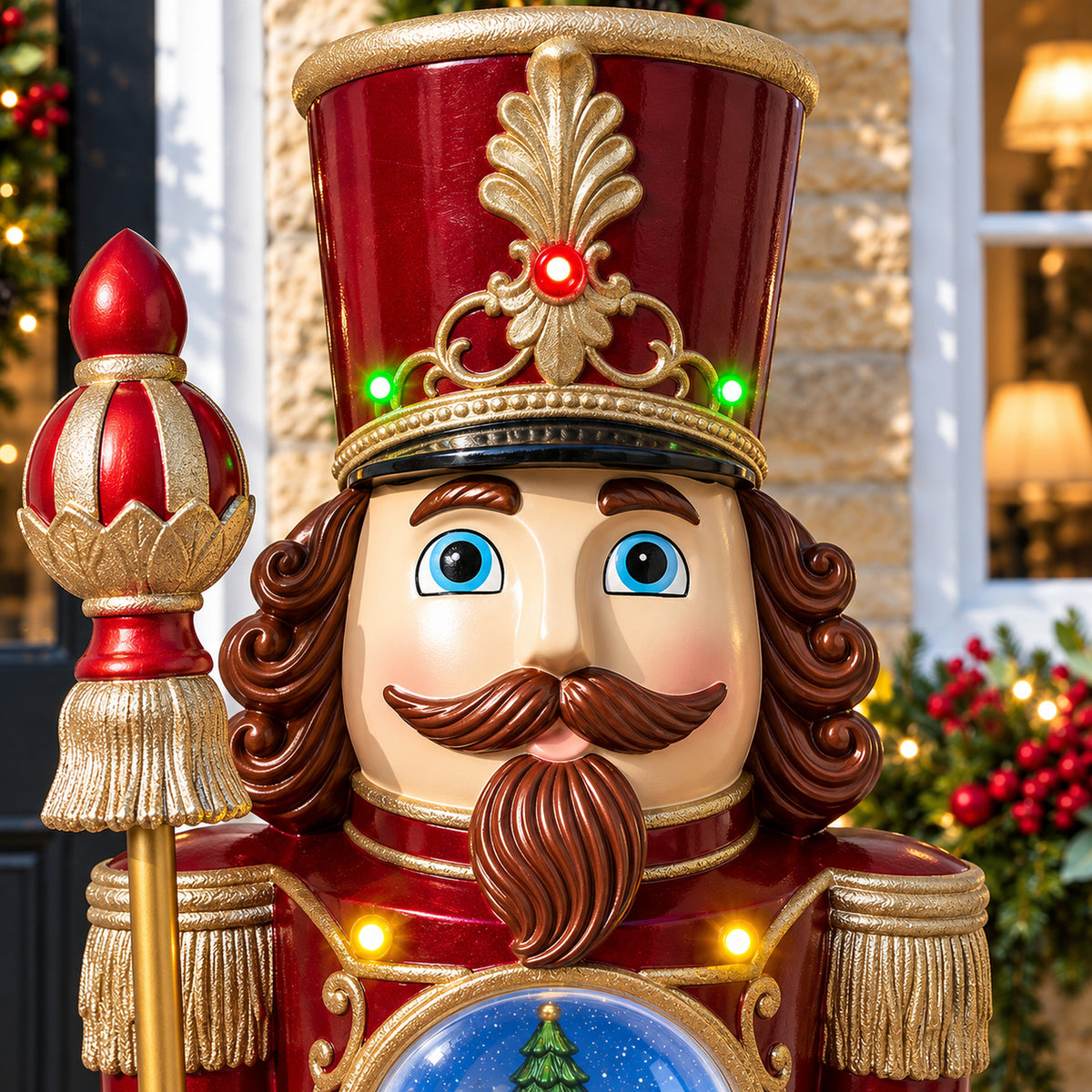 5ft Traditional Christmas Large Nutcracker with Animated Snow Globe & Multi-Coloured LED Lights