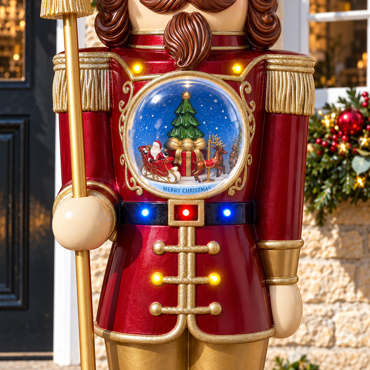 5ft Traditional Christmas Large Nutcracker with Animated Snow Globe & Multi-Coloured LED Lights