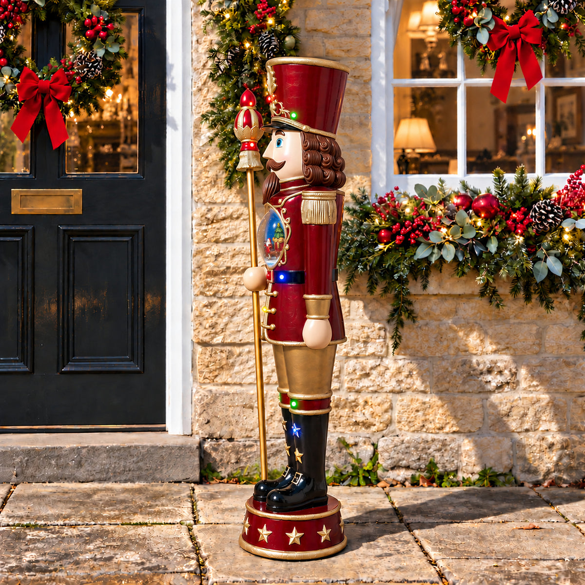 5ft Traditional Christmas Large Nutcracker with Animated Snow Globe & Multi-Coloured LED Lights