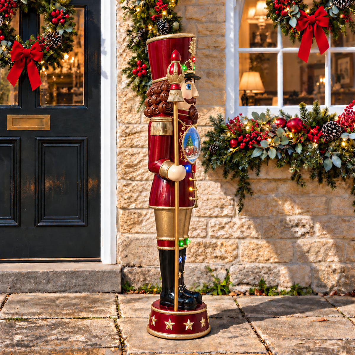 5ft Traditional Christmas Large Nutcracker with Animated Snow Globe & Multi-Coloured LED Lights